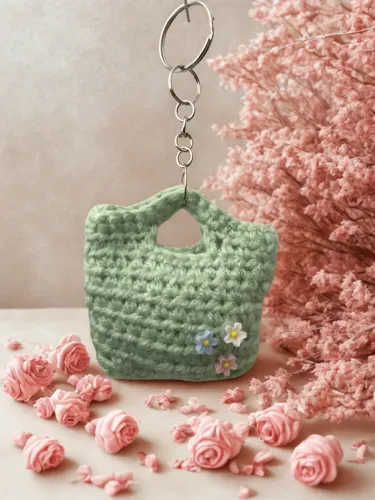 Green with flowers key chain