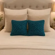Teal Sparkle Crochet Pillow Set