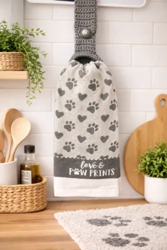 Gray Paw Print Kitchen Towel
